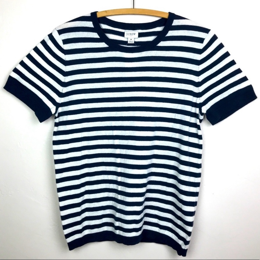 J CREW factory NWT navy and white striped short sleeve sweater